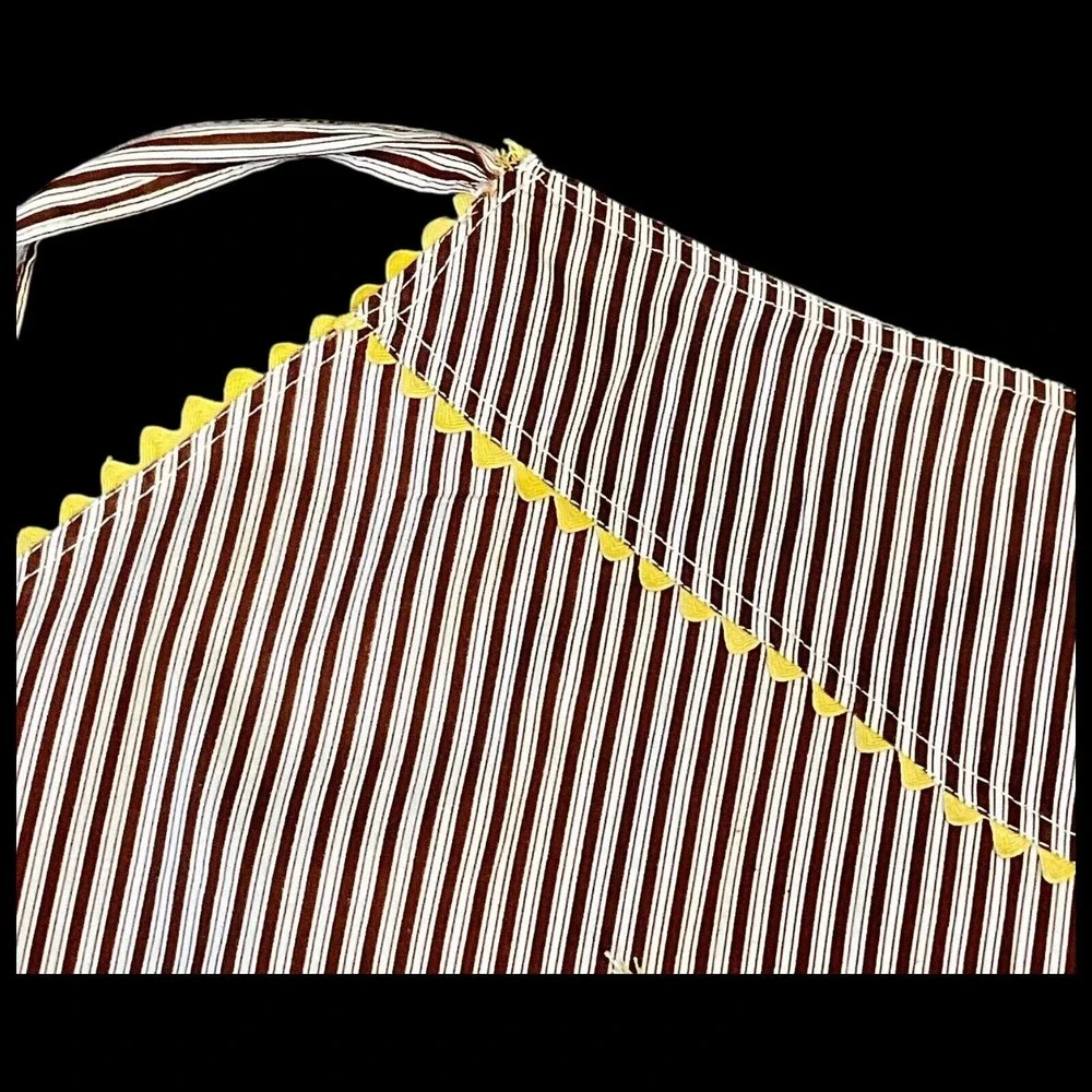 Vintage Apron Handmade Pocket Brown Candy‎ Stripe Yellow Rick Rack